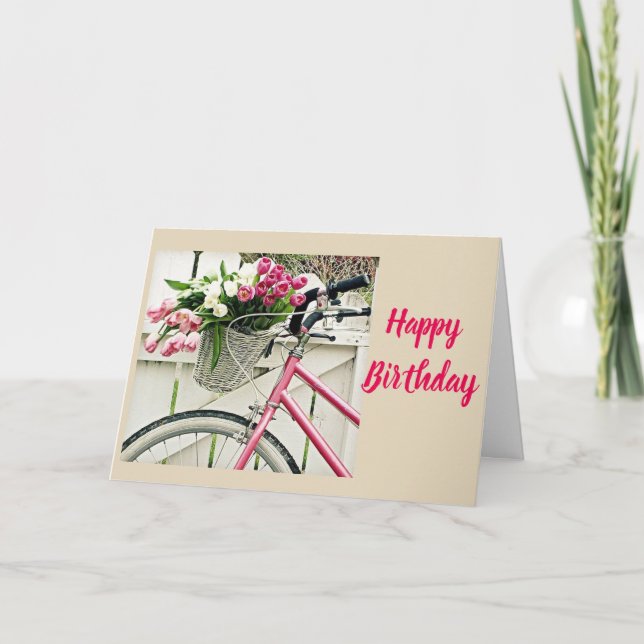 CARTE ****HEUREUX ANNIVERSAIRE**** VÉLO AU SPRINGTIME (Devant)