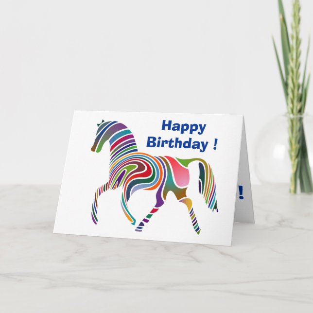 CARTE "HEUREUX ANNIVERSAIRE" WAVY RAINBOW HORSE (Devant)