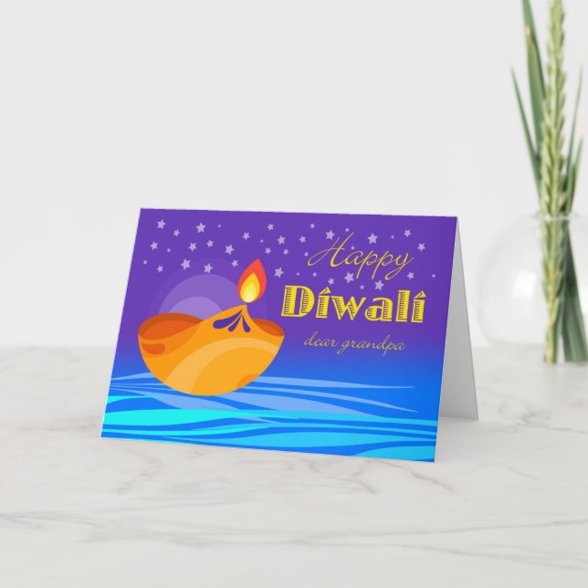 Carte Heureux Diwali pour grand-père, Diya et les étoile (Devant)