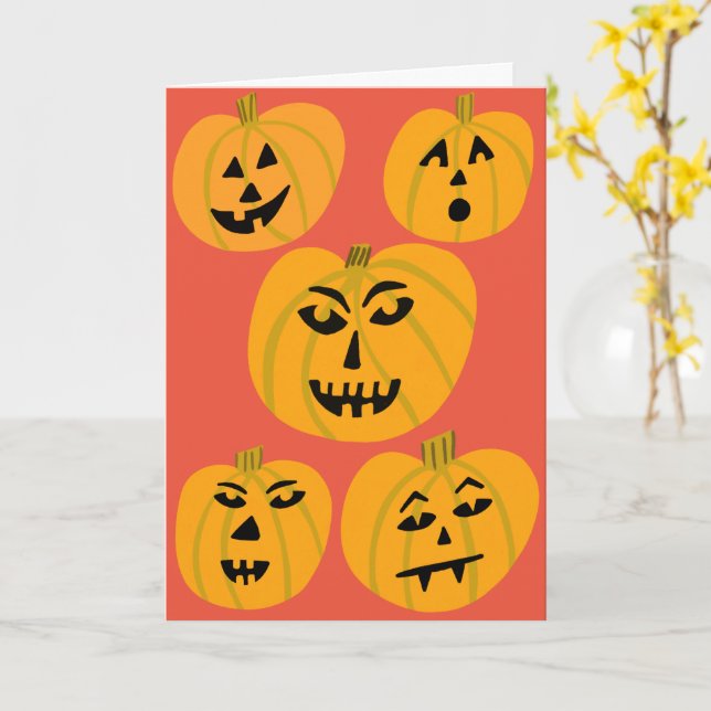 Carte HEUREUX HALLOWEEN Citrouille Jack-O-Lanterns (Fleur jaune)