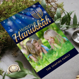 Carte Heureux Hanoukka Menorah Photo personnalisée