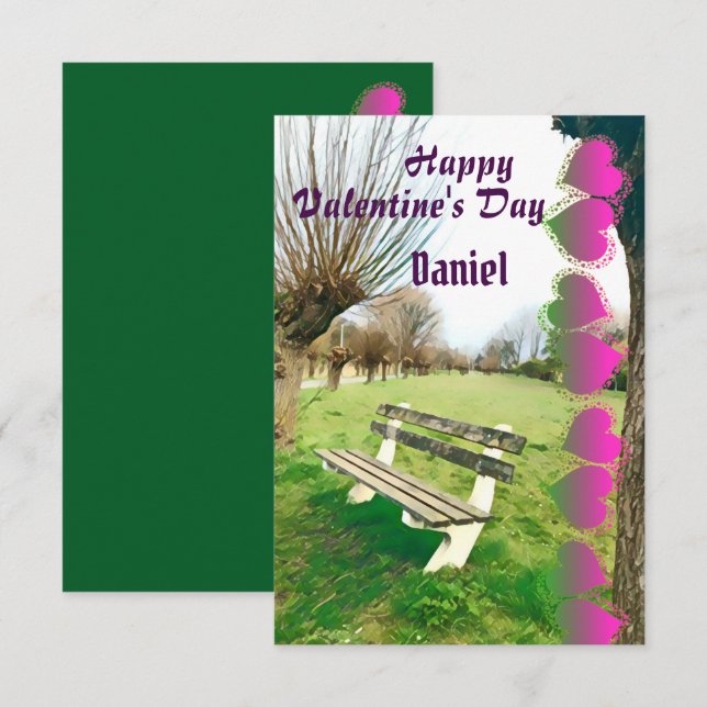 Carte Heureux Valentines Aquarelle Banc De Jardin Pour L (Devant / Derrière)