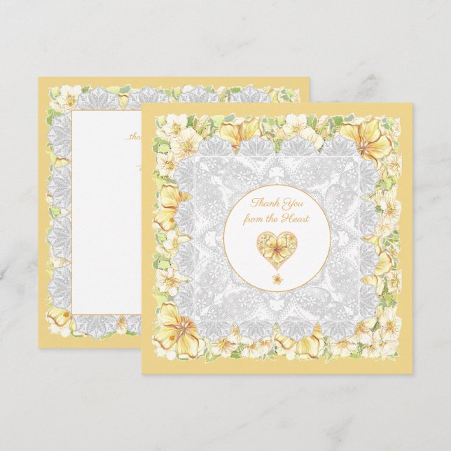 Carte Hibiscus & dentelle JAUNE (Devant / Derrière)
