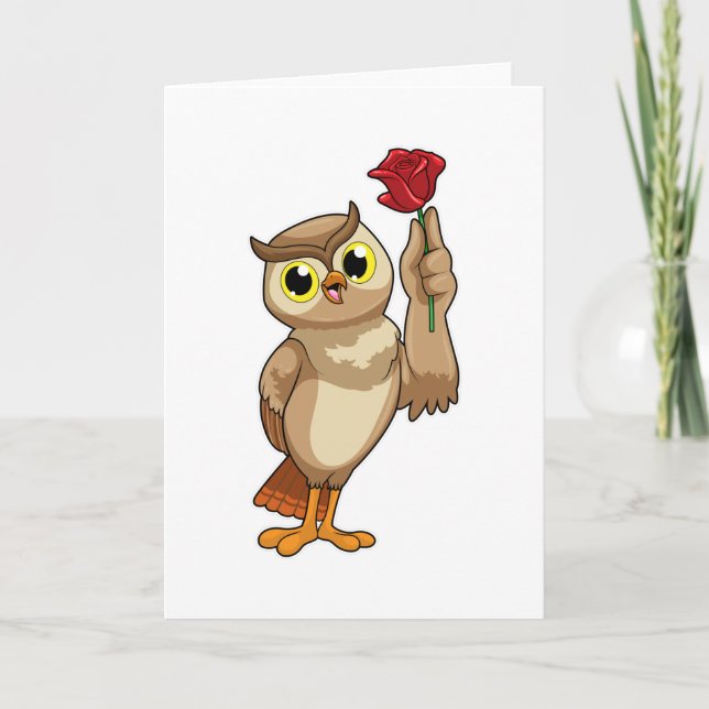 Carte Hibou avec rose (Devant)