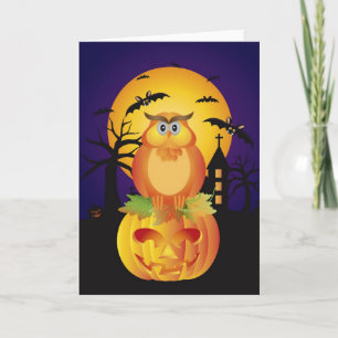 Carte Hibou de couleur orange d'automne de Halloween et