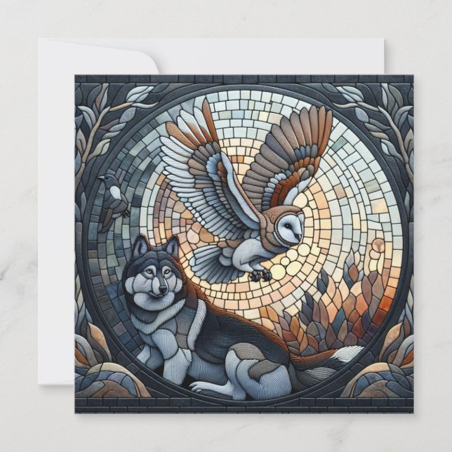 Carte Hibou et loup Mosaic Ai Art | Vide (Devant)