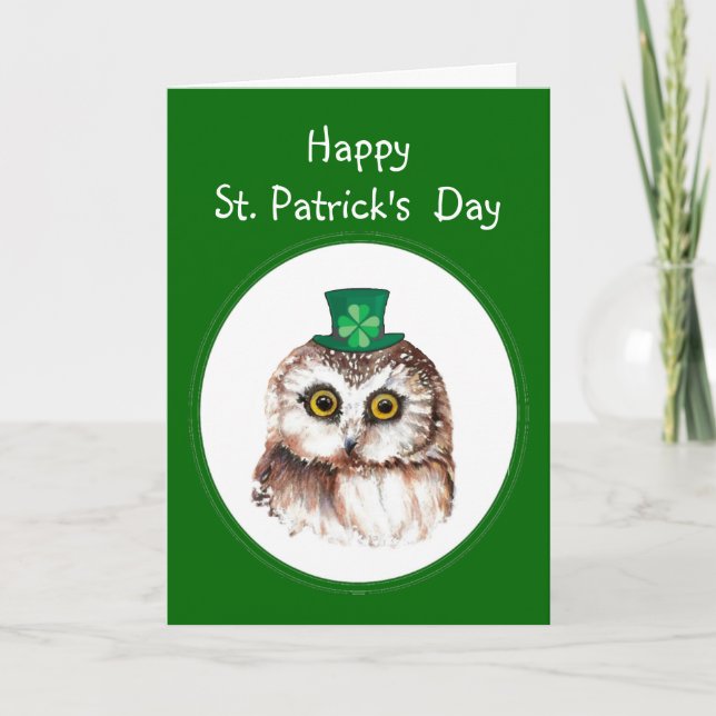 Carte Hibou mignon de shamrock du jour de St Patrick (Devant)