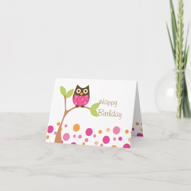Carte Hibou rose lumineux de bébé (Devant)