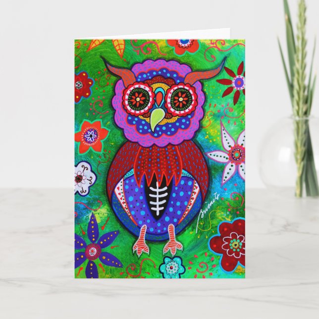 Carte Hibou sage de Dia de los Muertos talavera (Devant)