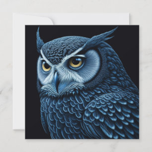 Carte Hibou Sérieux Bleu et Noir 