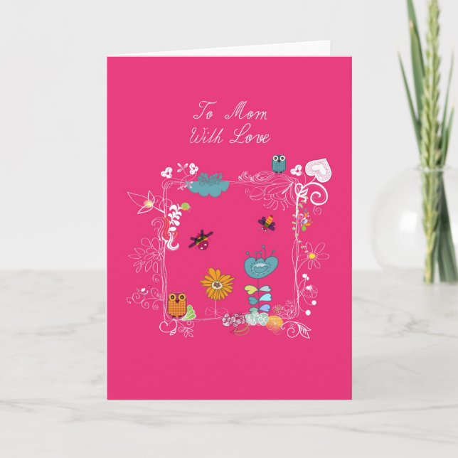 Carte hiboux et flowes mignons (Devant)