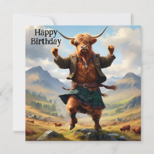 Carte Highland Cow Dancing The Highland Fling, Anniversa