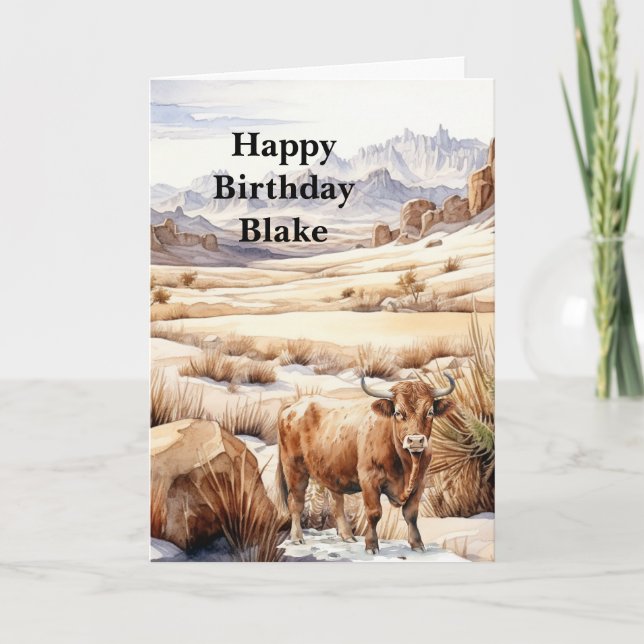 Carte Highland Cow Western Anniversaire (Devant)