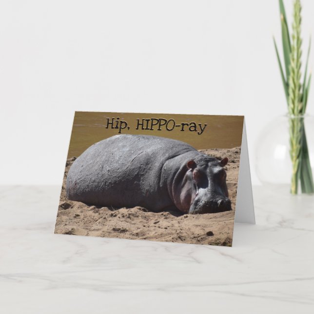 Carte Hip Hip Hooray Hippo Anniversaire (Devant)