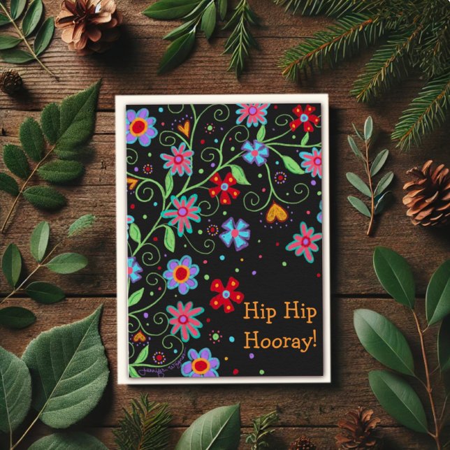 Carte Hip Hip Hourra Amusement Floral (Créateur téléchargé)