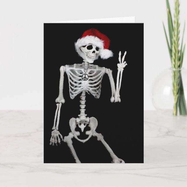 Carte Hippie Skeleton Père Noël Peace Christmas Card (Devant)