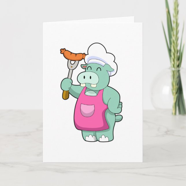 Carte Hippo cuisiner avec des saucisses (Devant)