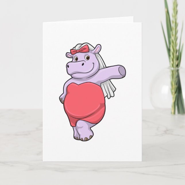 Carte Hippo en mariée avec Voile & Bow (Devant)