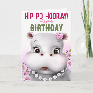 Carte Hippo rose florale fille anniversaire