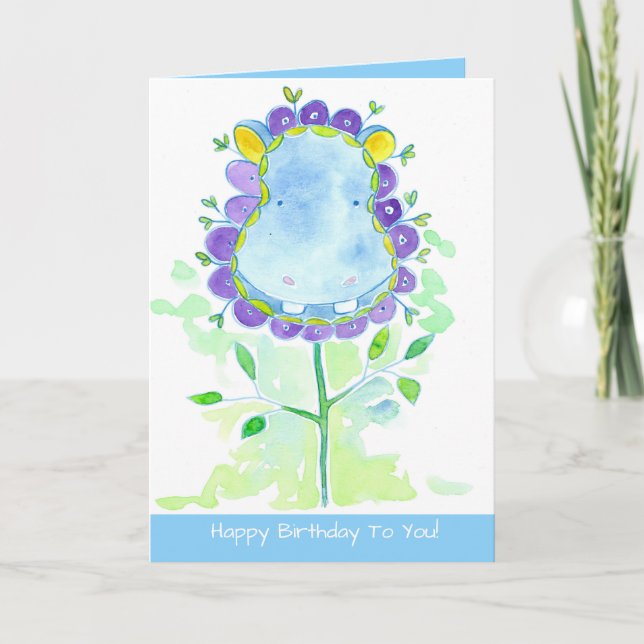 Carte Hippo zoo sauvage animal joyeux anniversaire (Devant)
