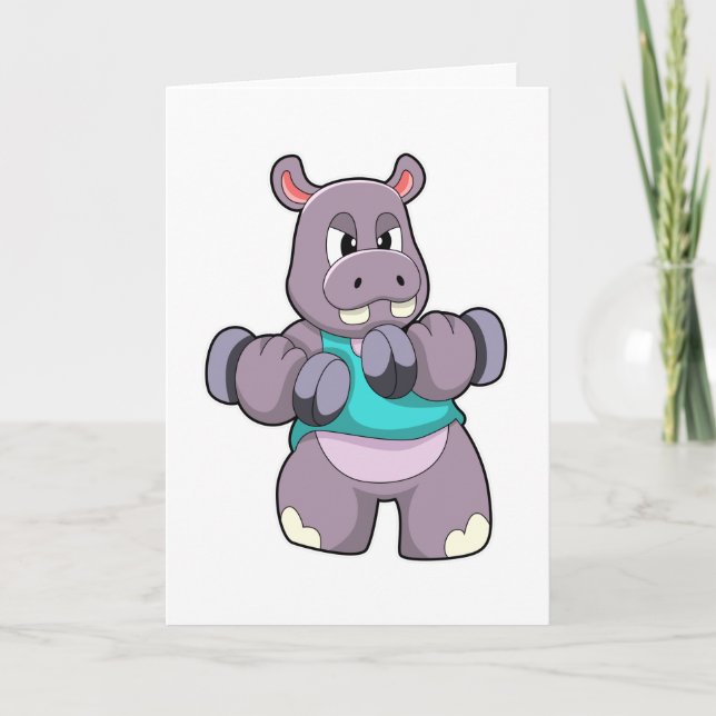Carte Hippopotame à la musculation avec haltères (Devant)