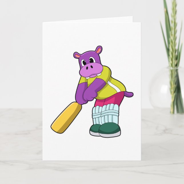 Carte Hippopotame au cricket avec batte de cricket (Devant)