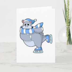 Carte Hippopotame au patinage sur glace avec patins à gl
