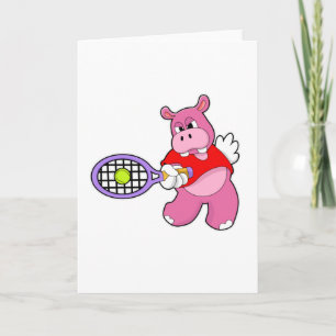 Carte Hippopotame au tennis avec une raquette de tennis