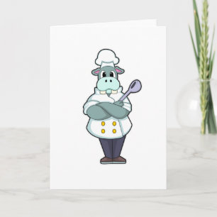 Carte Hippopotame cuisinier avec cuillère en bois et tab