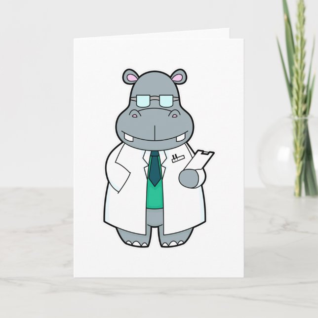 Carte Hippopotame en médecin avec blouse (Devant)