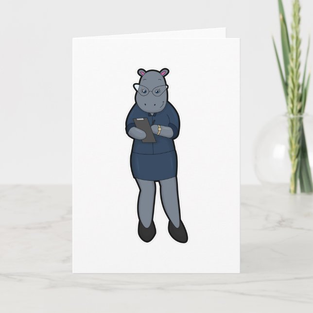 Carte Hippopotame en tant que secrétaire avec bloc-notes (Devant)