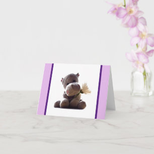 Carte Hippopotame Gris Heureux Tenant une Marguerite, Ph