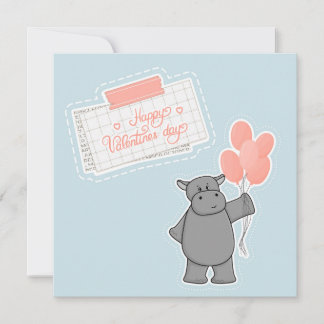 Carte Hippopotame mignon avec ballons et Joyeuse Saint-V