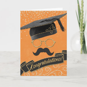 Carte Hipster Graduation Félicitations Mustache Orange