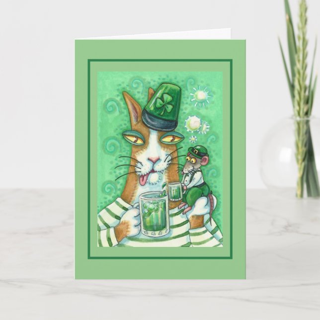 CARTE HISS N'FITZ CHAT & RAT, CHEERS TO GREEN BEER FUNNY (Devant)
