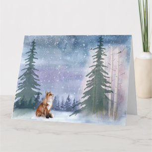 Carte Hiver Bois Snowy Fox & Bird