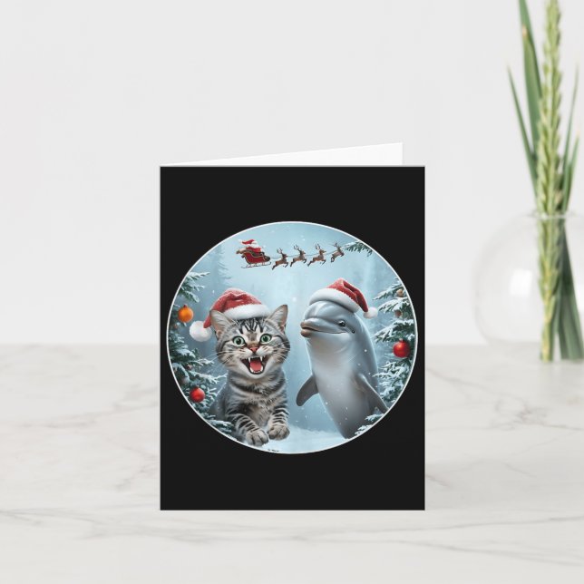 Carte Hiver Chat de Noël Selfie Dauphin Lover Avec San (Devant)