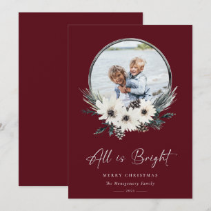 Carte Hiver Floral Hoop Wreath Photo Holiday Card
