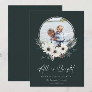 Carte Hiver Floral Hoop Wreath Photo Holiday Card