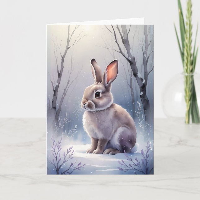 Carte Hiver Forêt boisée de lapin de neige Forêt blanche (Devant)