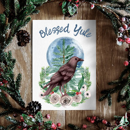 Carte Hiver Forêt Corbeau et Lune Yule Solstice