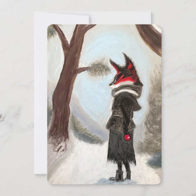 Carte Hiver Fox peinte à la main (Devant)
