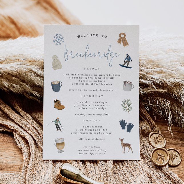 Carte Hiver Ski Resort Bachelorette Week-end Itinéraire (Créateur téléchargé)