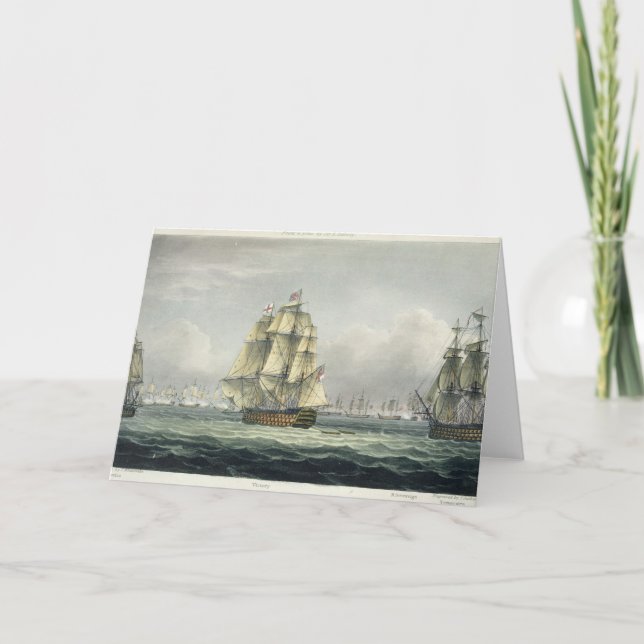Carte HMS Victory sailing for the French line flanked by (Devant)