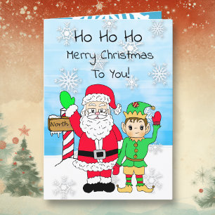 Carte Ho Ho Ho Joyeux Noël Père Noël et Elf
