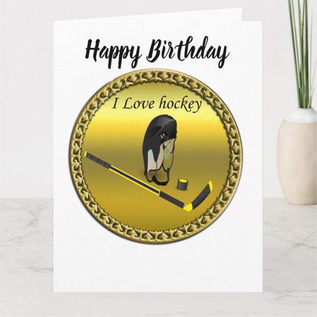Carte Hockey I Love design personnalisé avec bâton et ca (Devant)
