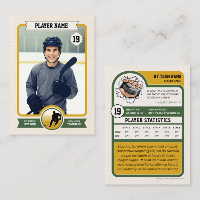 Carte Hockey Personnalisée, Carte Joueur Vintage (Devant / Derrière)