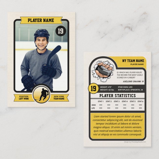 Carte Hockey Personnalisée, Carte Joueur Vintage (Devant / Derrière)