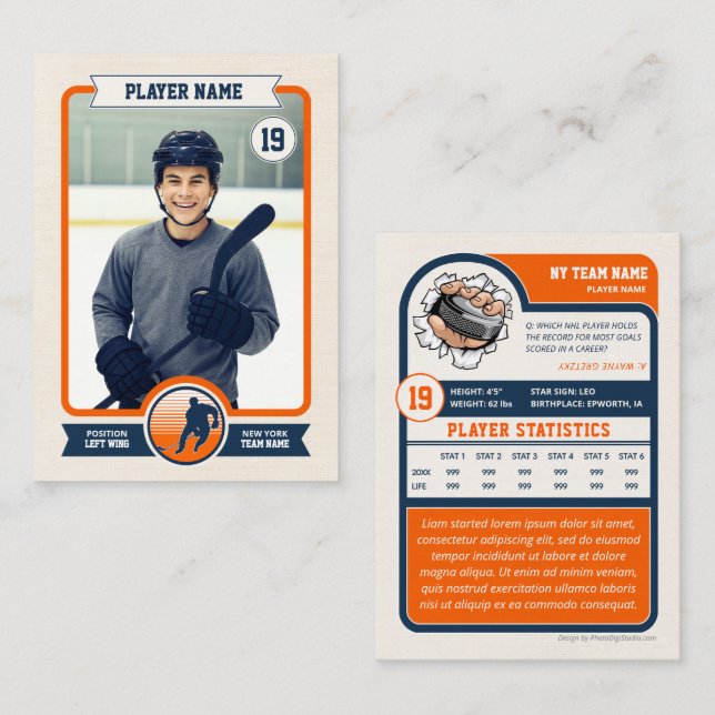 Carte Hockey Personnalisée, Carte Joueur Vintage (Devant / Derrière)