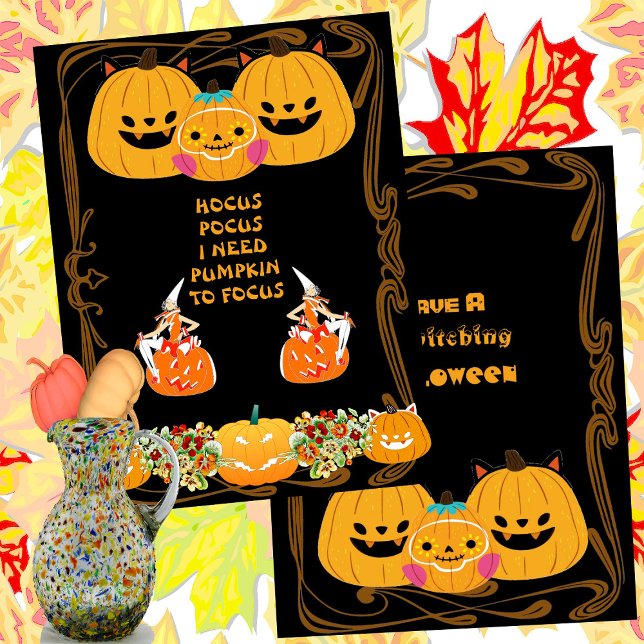 Carte Hocus Pocus Halloween Sorcière Or Cadre Éffrayant  (Hocus Pocus Halloween Witch Gold Frame Spooky Dark Card)